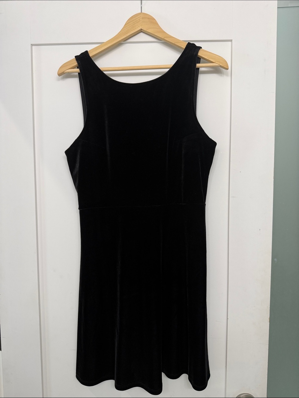 Express Black Velvet Sleeveless V-Back Skater Mini Dress